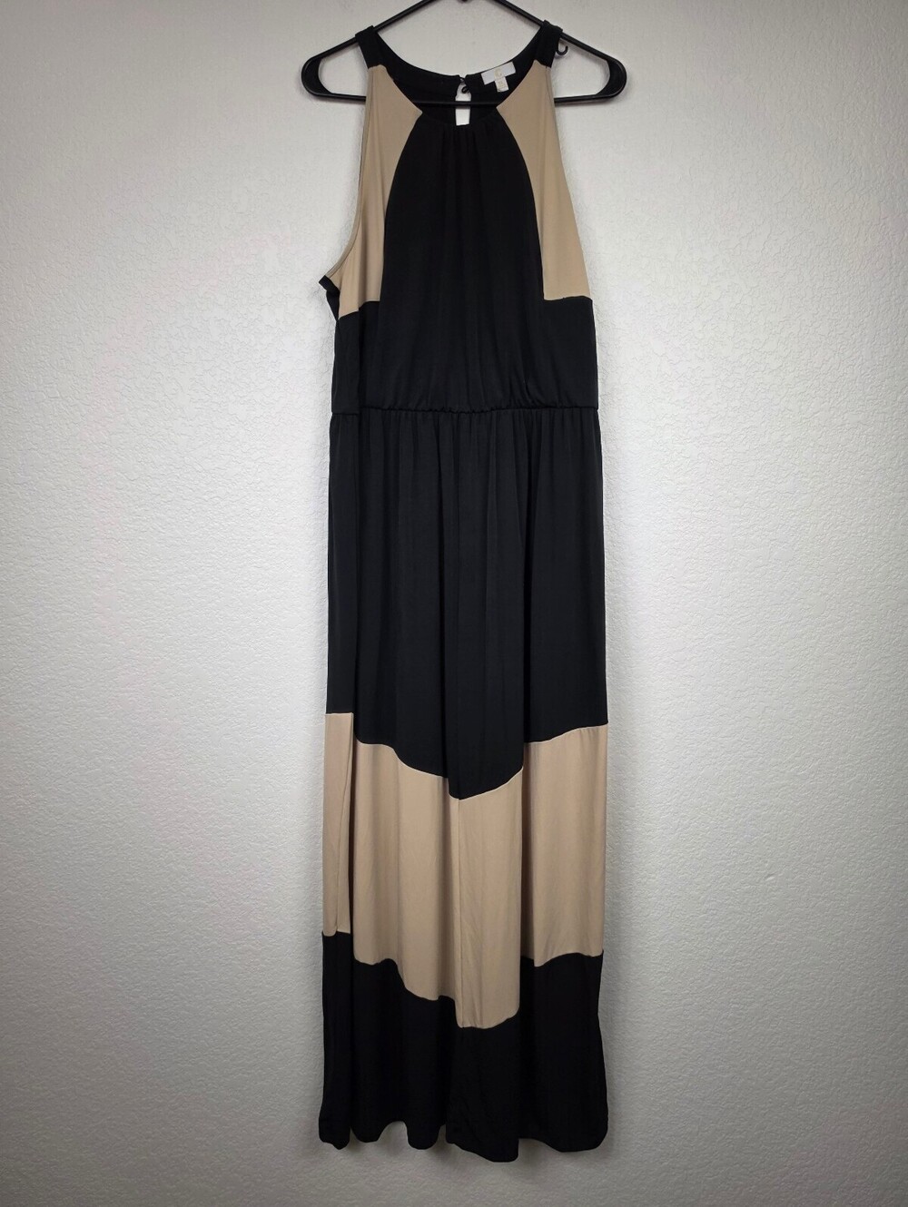 Colorblock Maxi Dress Size XL Black and Beige Sleeveless